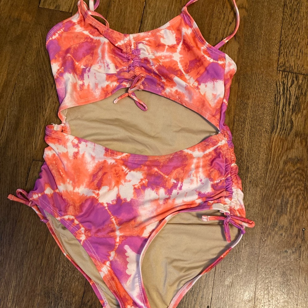 Tie dye one piece swimsuit with cutout